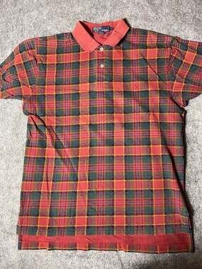 Vintage 90s Polo Ralph Lauren Red Tartan Plaid Short Sleeve Polo Men's Large